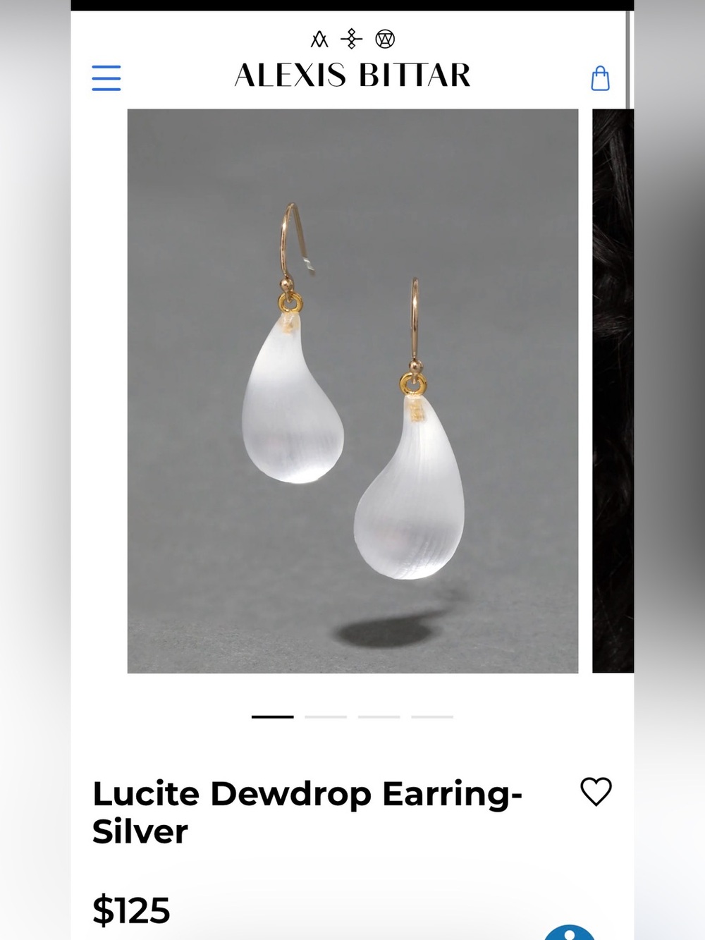 Alexis Bittar White Lucite Teardrop Earrings with Gold Hooks